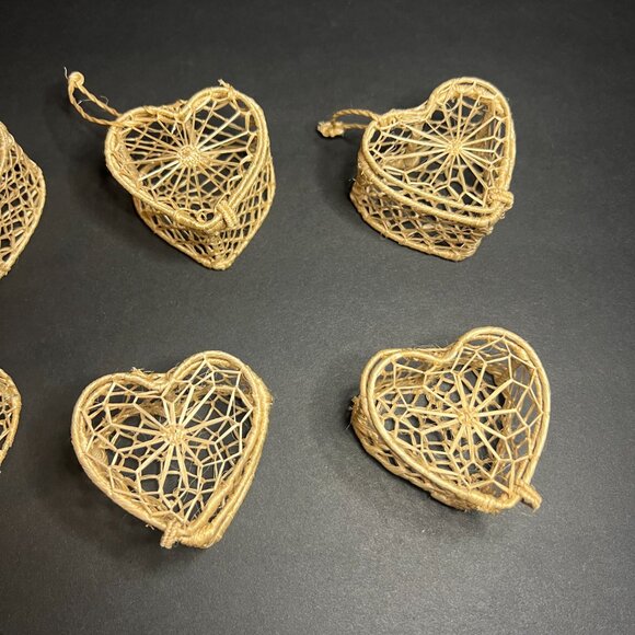 Set of 6 Handmade Mini Woven Heart Trinket Boxes w/ Lids & Latches 1.5 x 2.25" - Picture 3 of 5